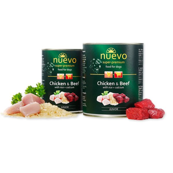 Nuevo Dog Junior 400gr  Κοτόπουλο, Μοσχάρι, Ρύζι Και Ασβέστιο 400grSuper Premium Adult Υγρή Τροφή Σε Κονσέρβα