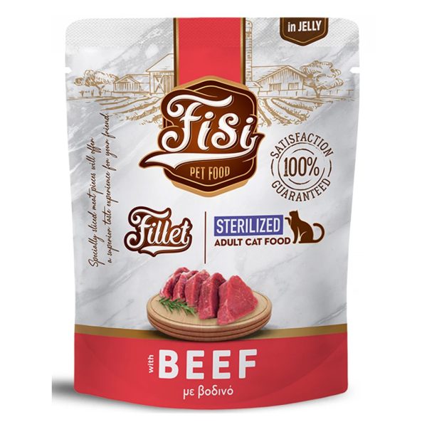 Fisi Cat Adult Sterilised Fillet Beef Υγρή Τροφή Για Γάτες Βοδινό Σε Ζελέ 300gr