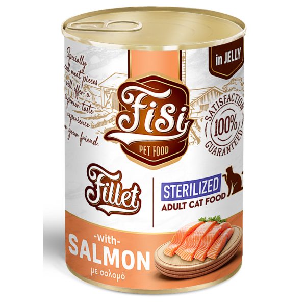 Fisi Cat Fillet Adult Sterilised Salmon Υγρή Τροφή Για Γάτες Σολομός Σε Ζελέ 400gr