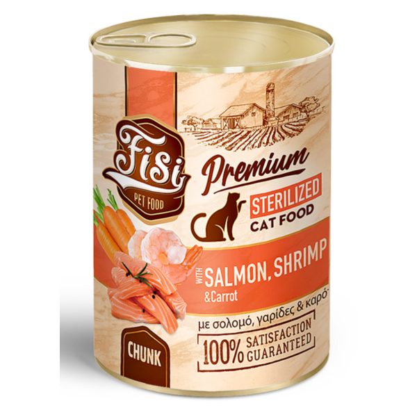 Fisi Cat Adult Sterilised Salmon Shrimps & Carrots Υγρή Τροφή Για Γάτες Σολομός Γαρίδες & Καρότα Σε Σάλτσα 400gr