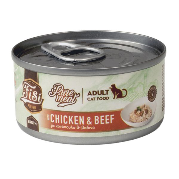 Fisi Cat Adult Pure Meat Chicken Υγρή Τροφή Για Γάτες Κοτόπουλο & Μοσχάρι Σε Ζωμό 80gr