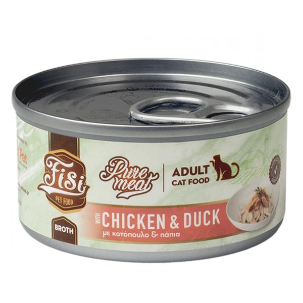 Fisi Cat Adult Pure Meat Chicken & Duck Υγρή Τροφή Για Γάτες Κοτόπουλο & Πάπια Σε Ζωμό 80gr