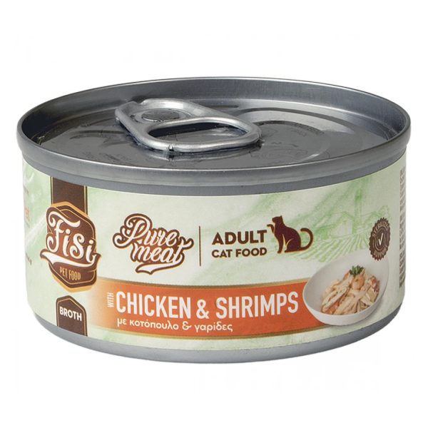 Fisi Cat Adult Pure Meat Chicken & Shrimps Υγρή Τροφή Για Γάτες Κοτόπουλο & Γαρίδες Σε Ζωμό 80gr