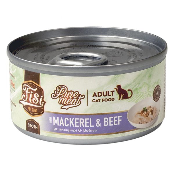 Fisi Cat Adult Pure Meat Mackerel & Beef Υγρή Τροφή Για Γάτες Σκουμπρί & Μοσχάρι Σε Ζωμό 80gr