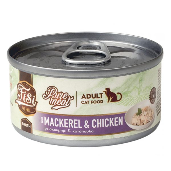 Fisi Cat Adult Pure Meat Mackerel & Chicken Υγρή Τροφή Για Γάτες Σκουμπρί & Κοτόπουλο Σε Ζωμό 80gr