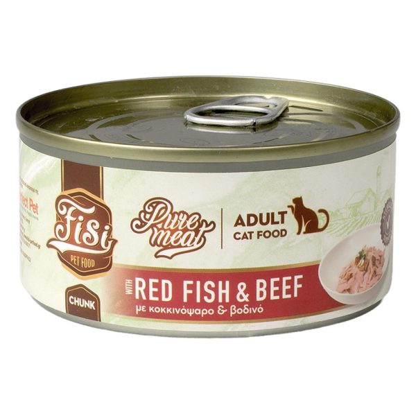 Fisi Cat Adult Pure Meat RedFish & Beef Υγρή Τροφή Για Γάτες Κοκκινόψαρο & Μοσχάρι Σε Κομμάτια 170gr