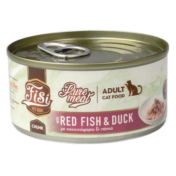 Fisi Cat Adult Pure Meat RedFish & Duck Υγρή Τροφή Για Γάτες Κοκκινόψαρο & Πάπια Σε Κομμάτια 170gr