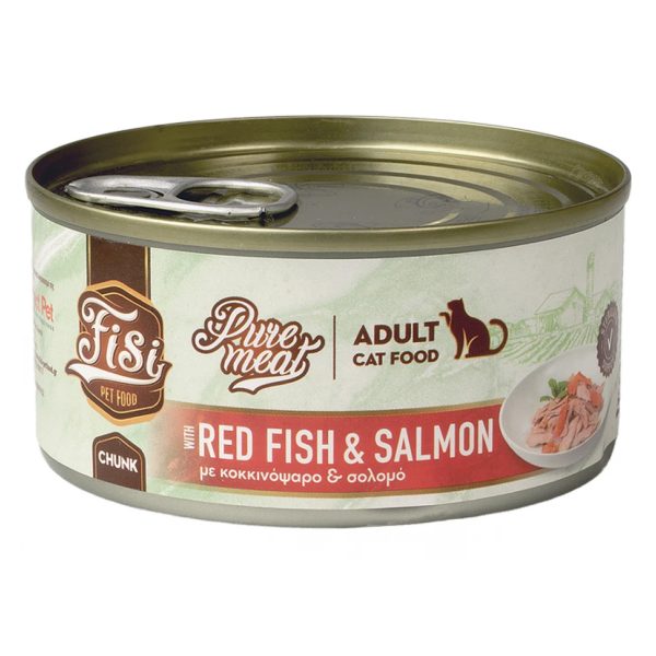 Fisi Cat Adult Pure Meat RedFish & Salmon Υγρή Τροφή Για Γάτες Κοκκινόψαρο & Σολομός Σε Κομμάτια 170gr