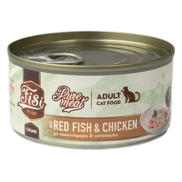 Fisi Cat Adult Pure Meat RedFish & Chicken Υγρή Τροφή Για Γάτες Κοκκινόψαρο & Κοτόπουλο Σε Κομμάτια 170gr