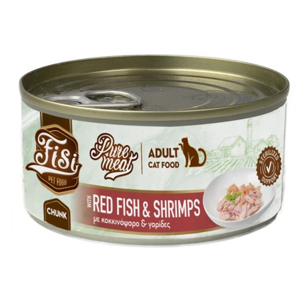 Fisi Cat Adult Pure Meat RedFish & Shrimps Υγρή Τροφή Για Γάτες Κοκκινόψαρο & Γαρίδες Σε Κομμάτια 170gr