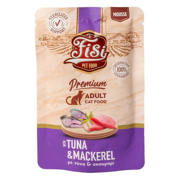 Fisi Cat Adult Sterilised Pure Meat Tuna & Mackerel Υγρή Τροφή Για Γάτες Τόνος & Σκουμπρί Μους 80gr