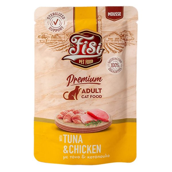 Fisi Cat Adult Sterilised Pure Meat Tuna & Chicken Υγρή Τροφή Για Γάτες Τόνος & Κοτόπουλο Μους 80gr