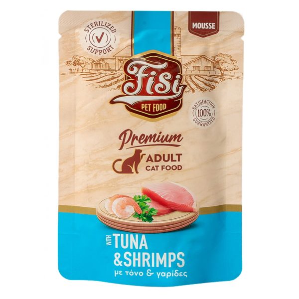 Fisi Cat Adult Sterilised Pure Meat Tuna & Shrimps Υγρή Τροφή Για Γάτες Τόνος & Γαρίδες Μους 80gr