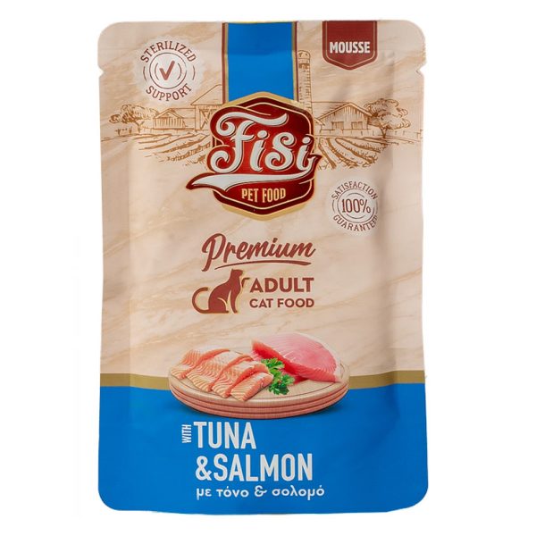 Fisi Cat Adult Sterilised Pure Meat Tuna & Salmon Υγρή Τροφή Για Γάτες Τόνος & Σολομός Μους 80gr