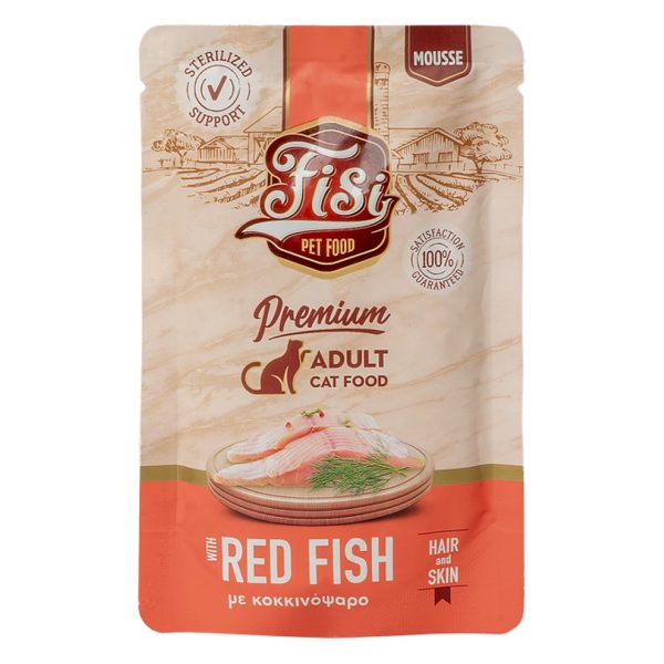 Fisi Cat Pure Meat Adult Sterilised Hair & Skin Red Fish Υγρή Τροφή Για Γάτες Κοκκινόψαρο Μους 80gr