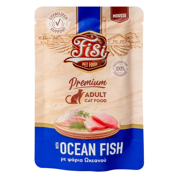 Fisi Cat Pure Meat Adult Sterilised Ocean Fish Υγρή Τροφή Για Γάτες Ψάρια Ωκεανού Μους 80gr