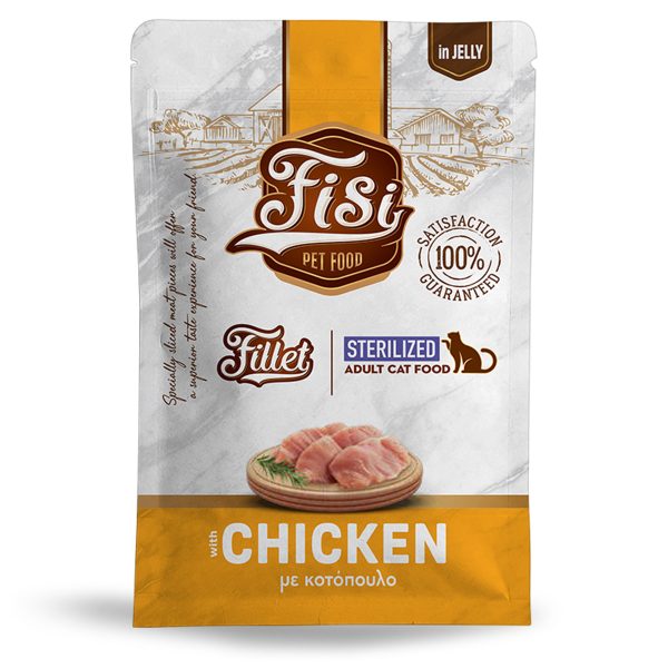 Fisi Cat Fillet Adult Sterilised Chicken Υγρή Τροφή Για Γάτες Κοτόπουλο Σε Ζελέ 85gr