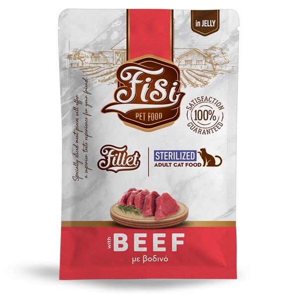Fisi Cat Fillet Adult Sterilised Beef Υγρή Τροφή Για Γάτες Βοδινό Σε Ζελέ 85gr