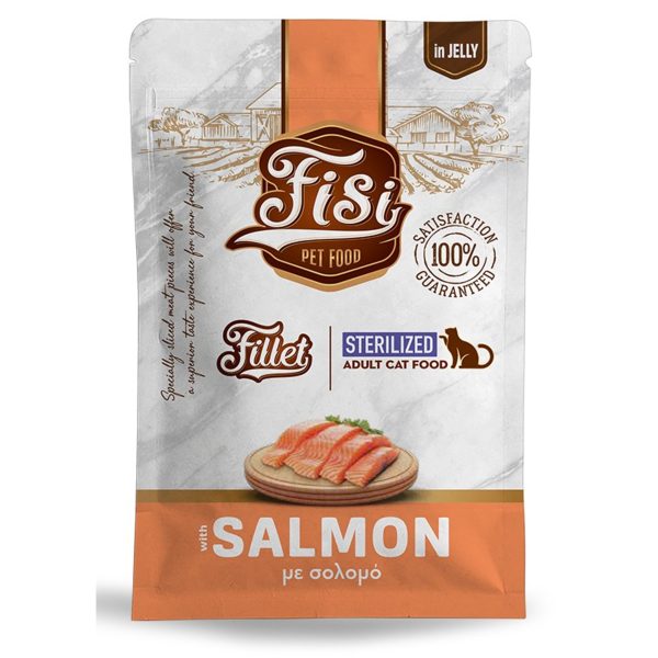 Fisi Cat Fillet Adult Sterilised Salmon Υγρή Τροφή Για Γάτες Σολομός Σε Ζελέ 85gr
