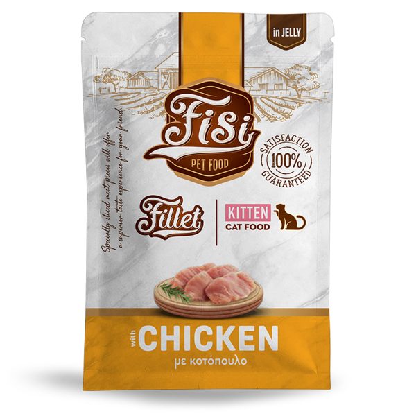 Fisi Kitten Fillet Chicken Υγρή Τροφή Για Γατάκια Κοτόπουλο Σε Ζελέ 85gr