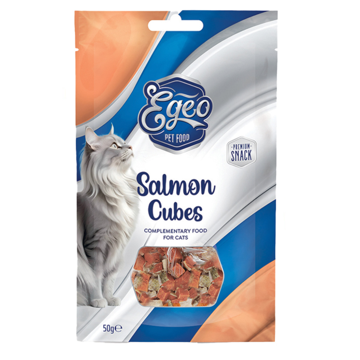5 Egeo Cat Salmon Skin Cubes Λιχουδιές Για Ενήλικες Γάτες Σολομός 50gr - Image 1