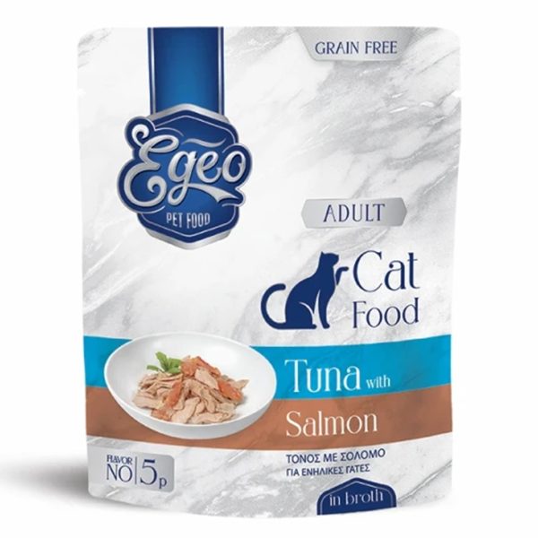 Egeo Cat Grain Free Adult Sterilised Wet Food Tuna Salmon Τόνος Με Σολομό Σε Ζωμό 85gr