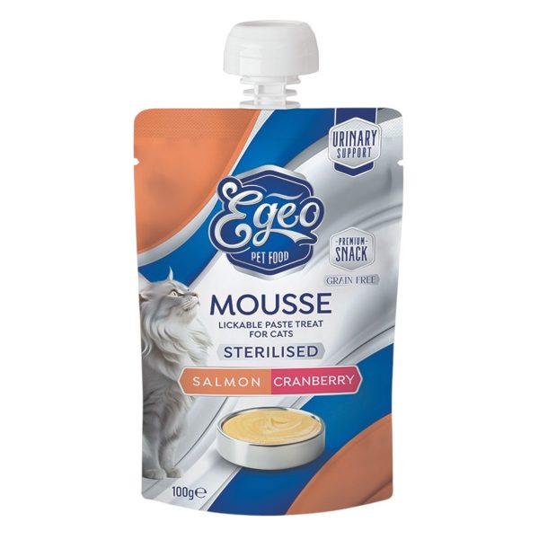 Egeo Cat Μους Για Στειρωμένες Γάτες Σολομός Κοτόπουλο & Cranberry Mousse 100gr
