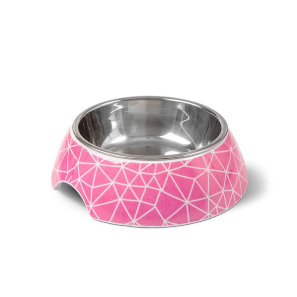 Glee Rhombus Ροζ Large Μπολ Μελαμίνης Φαγητού & Νερού Mε Ανοξείδωτο Κάδο Για Σκύλους & Γάτες 700ml