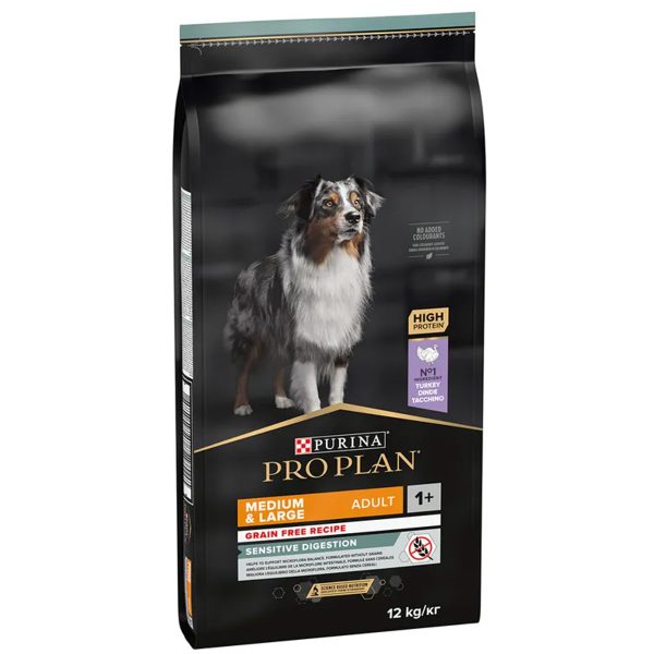 Purina Pro Plan Grain Free Sensitive Digestion Adult Medium & Large Ξηρά Τροφή Για Ενήλικους Σκύλους Γαλοπούλα 12kg
