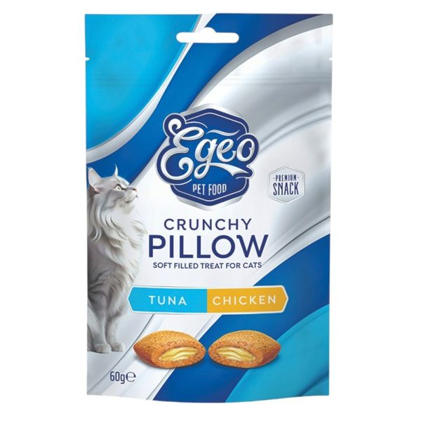 Egeo Cat Crunchy Pillows Μπισκότα Για Ενήλικες Γάτες Κοτόπουλο Τόνος 60gr