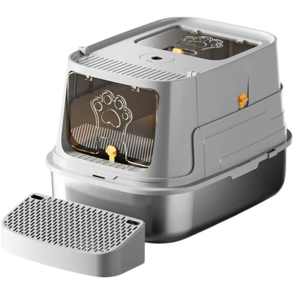 Pet's Choice Ανοξείδωτη Τουαλέτα Γάτας Με Κάλυμμα Γκρι Ανοιχτό