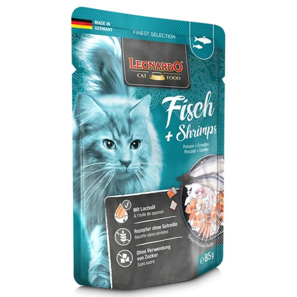 Leonardo Cat Finest Selection Adult Fish & Shrimps Υγρή Τροφή Για Γάτες Ψάρι & Γαρίδες 85gr