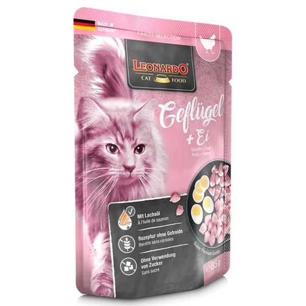 Leonardo Cat Finest Selection Adult Poultry & Eggs Υγρή Τροφή Για Γάτες Πουλερικά & Αυγά 85gr