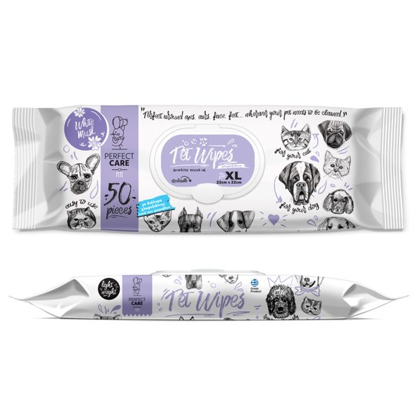 Perfect Care Pet Wipes XL White Musk Υγρά Μαντηλάκια Με Xλωρεξιδίνη 50τμχ