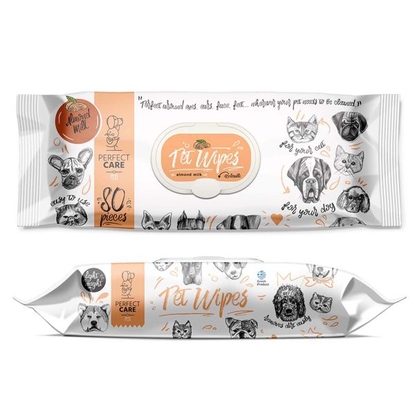 Perfect Care Pet Wipes XL Almond Milk Υγρά Μαντηλάκια Άρωμα Γάλα Αμυγδάλου 80τμχ
