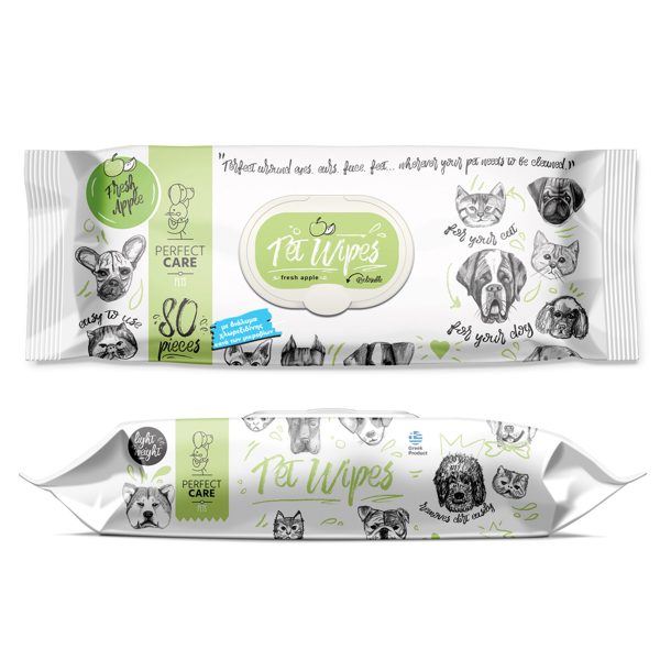 Perfect Care Pet Wipes XL Fresh Apple Υγρά Μαντηλάκια Άρωμα Φρέσκο Μήλο 80τμχ