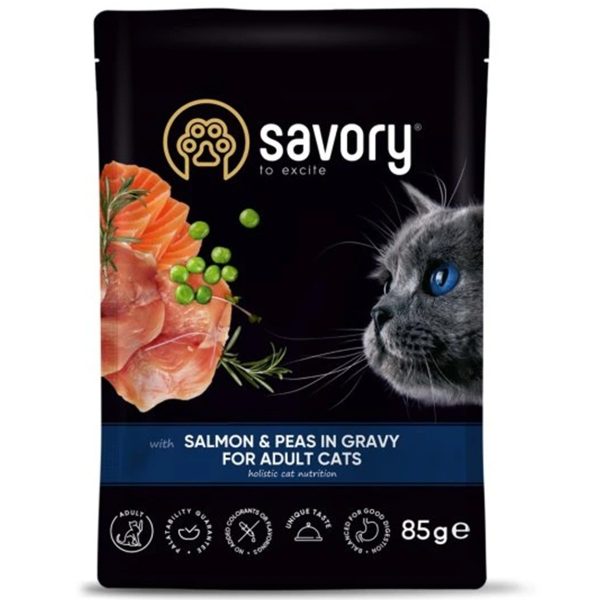 Savory Adult Salmon & Peas Υγρή Τροφή Για Γάτες Σολομός & Αρακάς Σε Σάλτσα 85gr