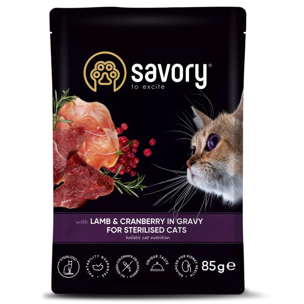 Savory Sterilised Lamb & Cranberry Υγρή Τροφή Για Στειρωμένες Γάτες Αρνί & Κράνμπερι Σε Σάλτσα 85gr