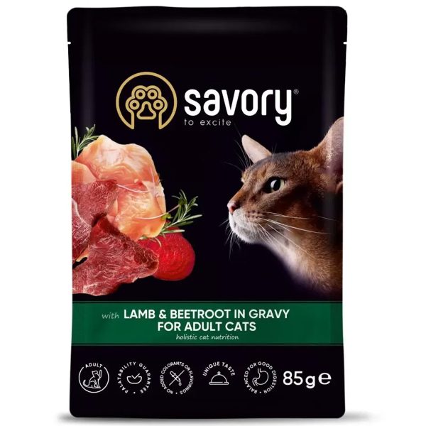 Savory Adult Cat Lamb & Beetroot Υγρή Τροφή Για Ενήλικες Γάτες Αρνί & Παντζάρι Σε Σάλτσα 85gr